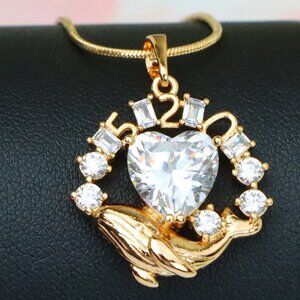 "Rose Gold Dolphin Pendant with Heart CZ & Number Detail, XPPT1551